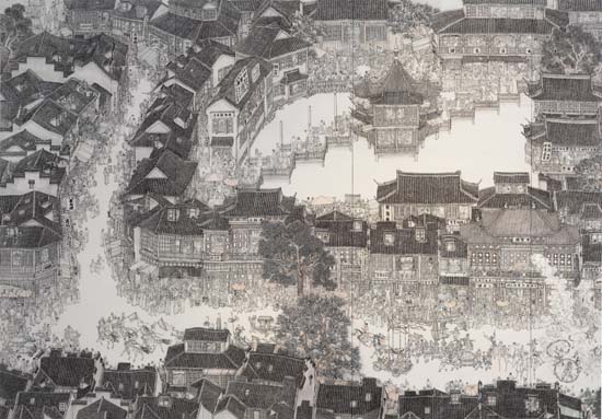 上海城隍庙风俗图王味之、初旖、韩硕（上海）250*500cm