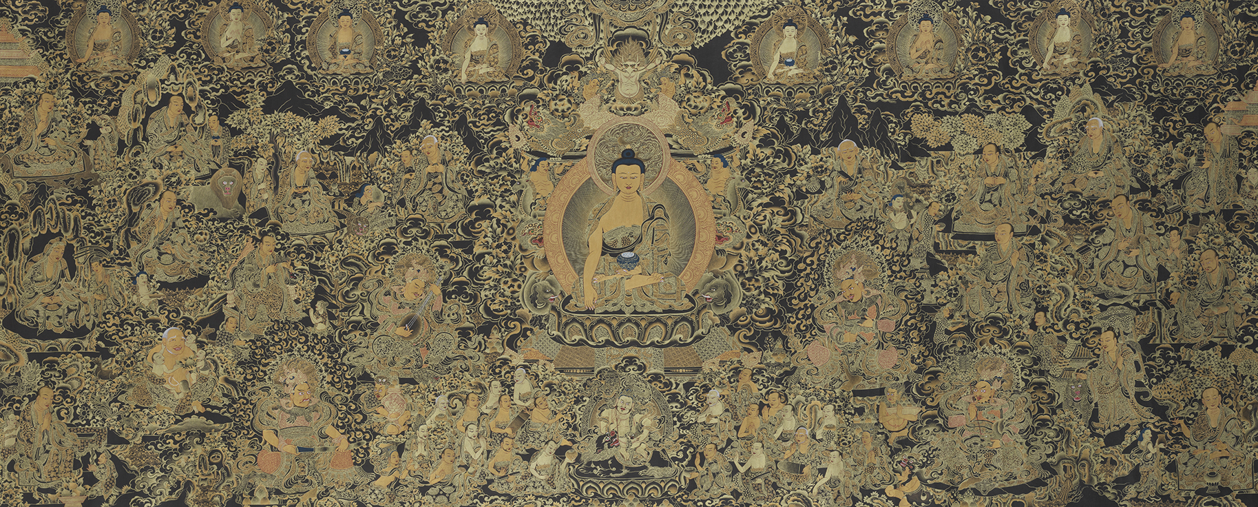 大幅黑金十八罗汉