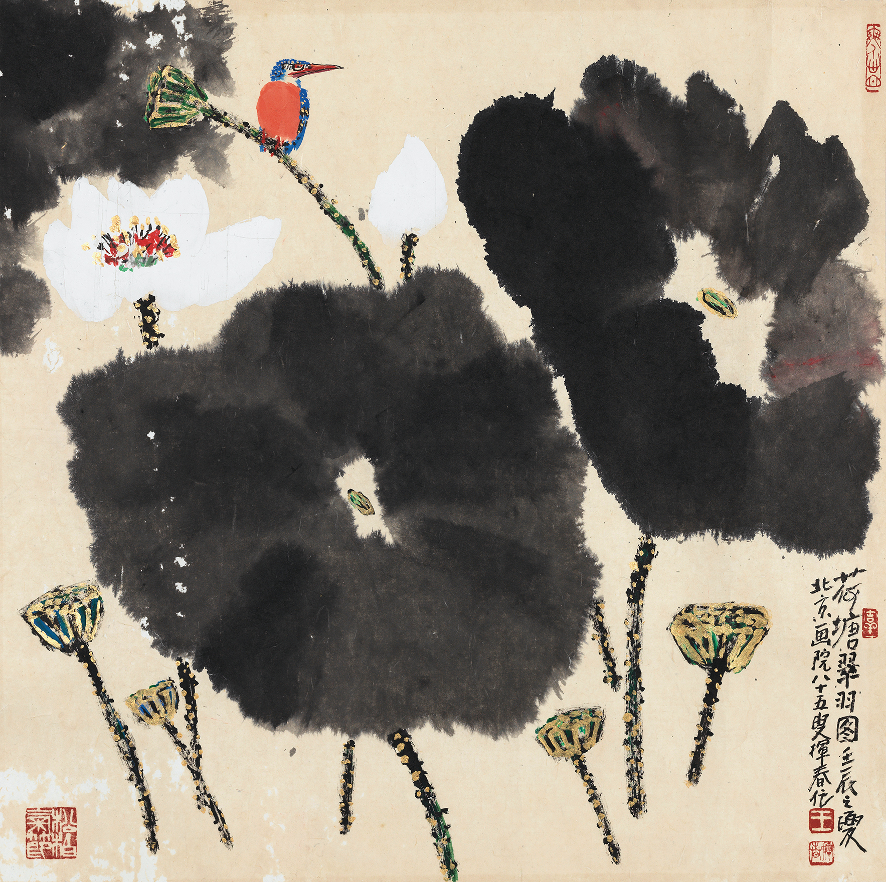 荷塘翠羽图