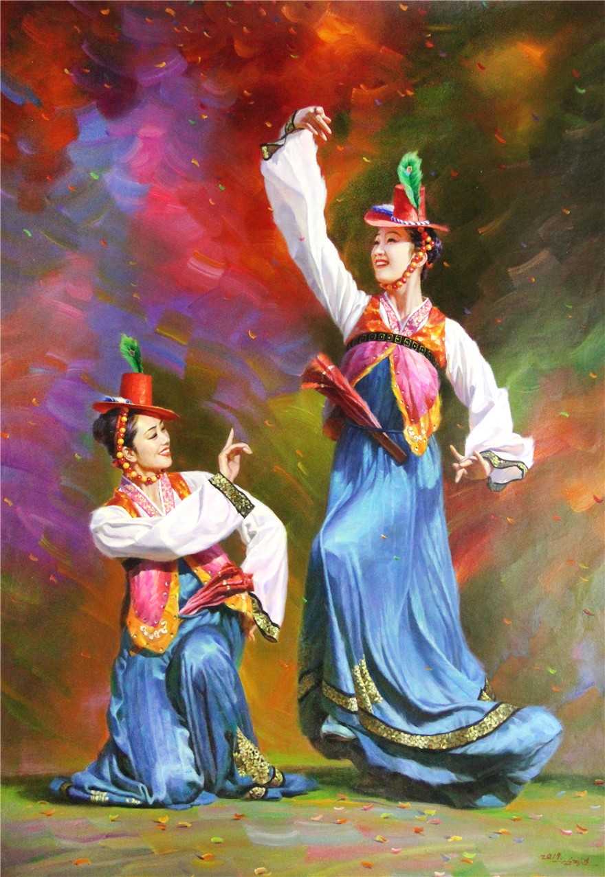 朝鲜油画 一级画家《民族舞》