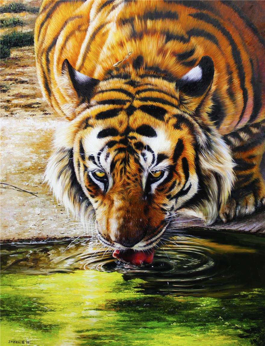 朝鲜动物油画 一级画家 金赫《虎》